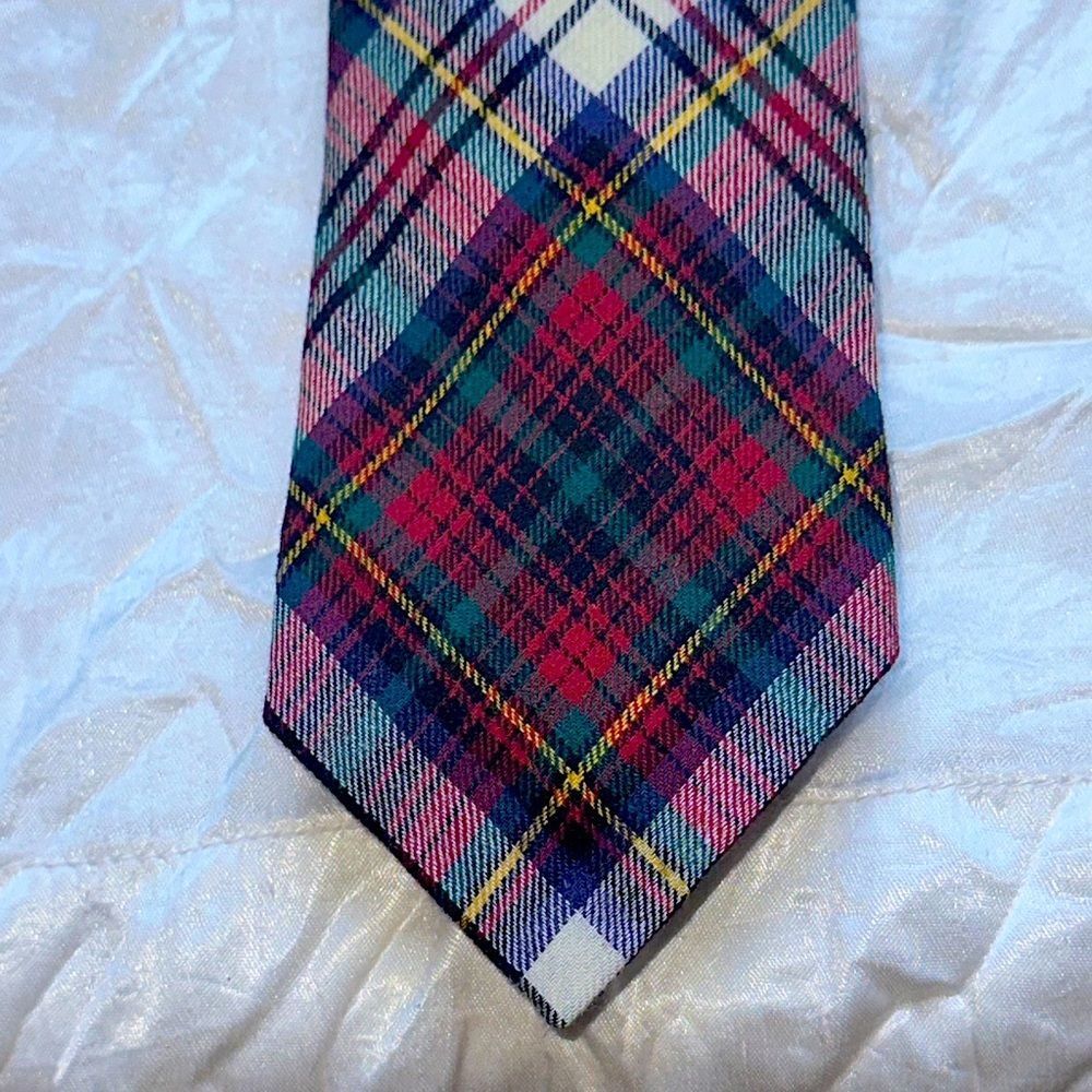 Vintage 80s Burt Pulitzer Plaid Multicolor Wool/Cotton‎ Tie
